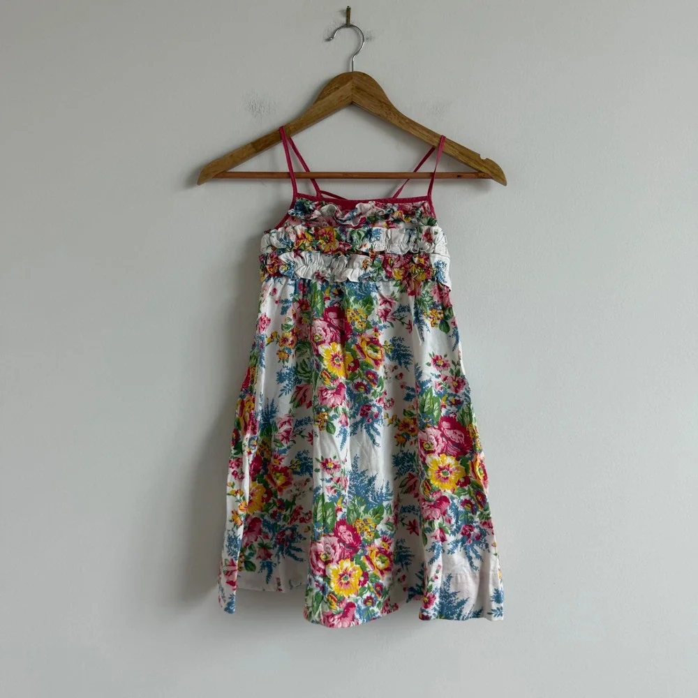 Vintage 90s Ralph Lauren Floral‎ Print Ruffle Bodice Dress Size 6